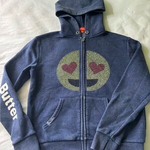 Butter Super-soft zippered hoodie. Color denim